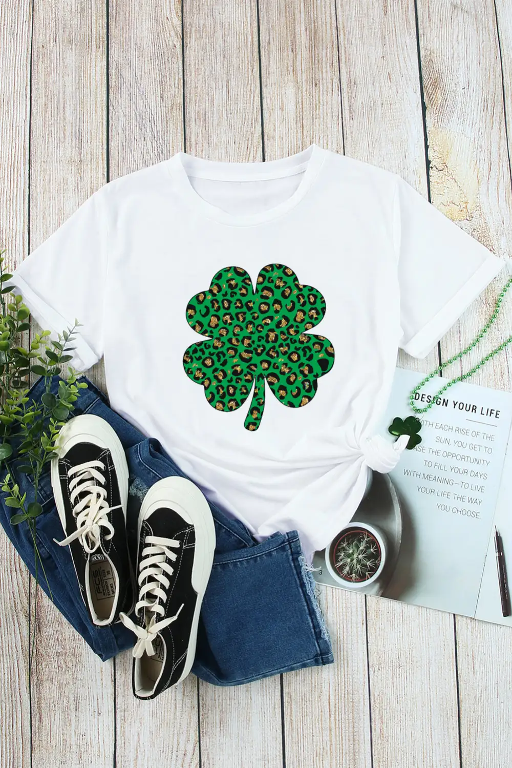 White Leopard Four Leaf Clover