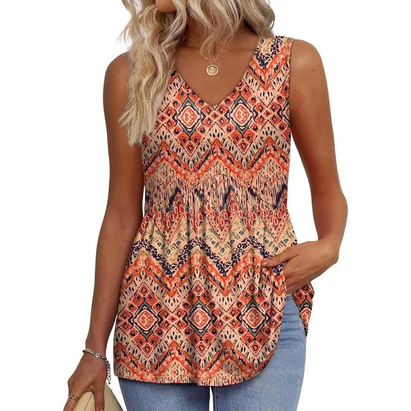 Womens Tank Tops 2025 Flowy Peplum Tops For Women Dressy Sleeveless V Neck Babydoll Tank Tops