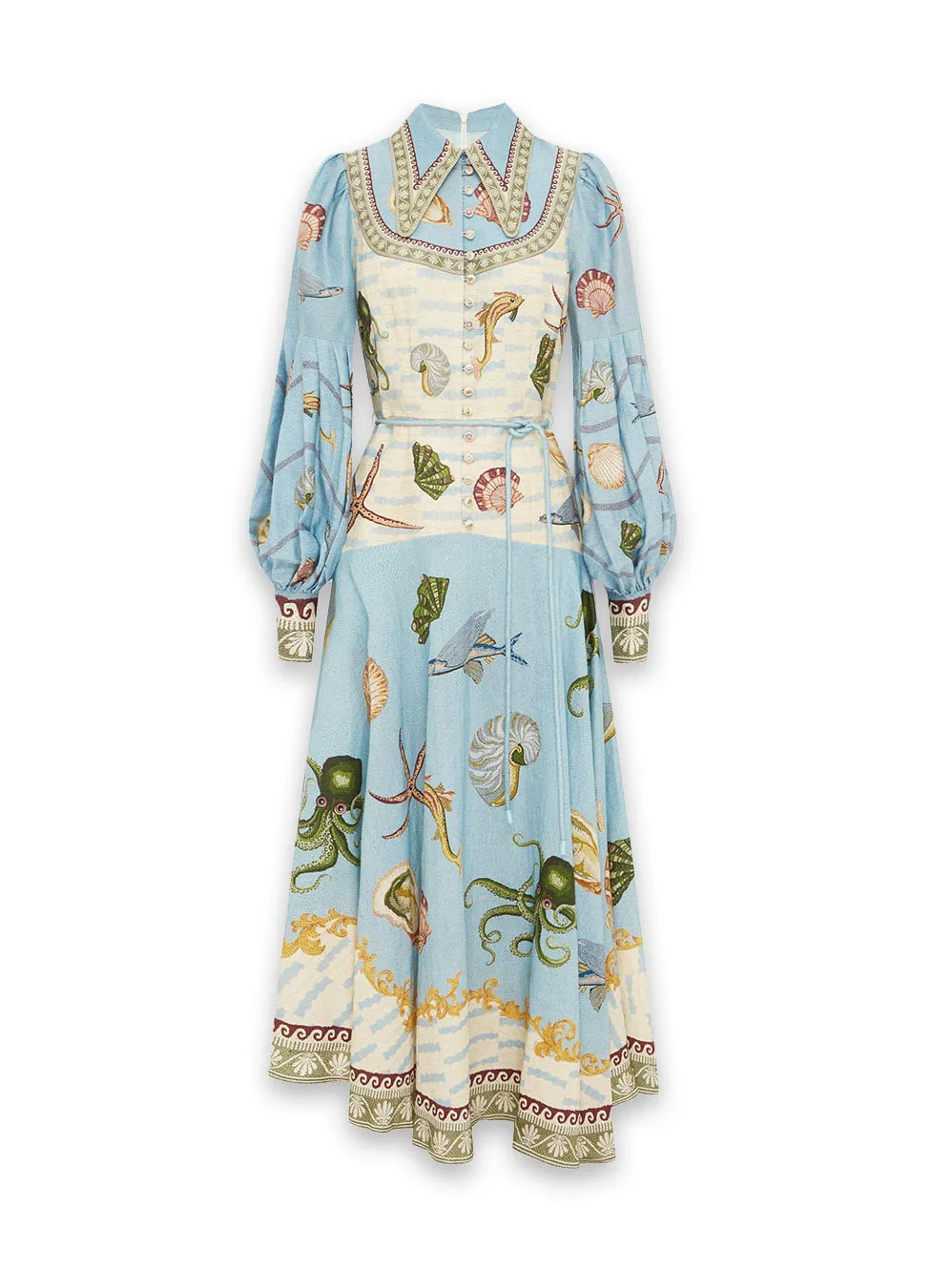 Deep Sea Floral Print Single Breasted Midi Dress