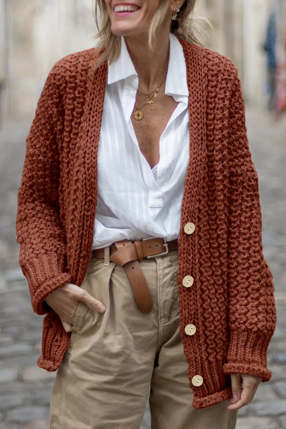 Cable Knit Button Front Cardigan