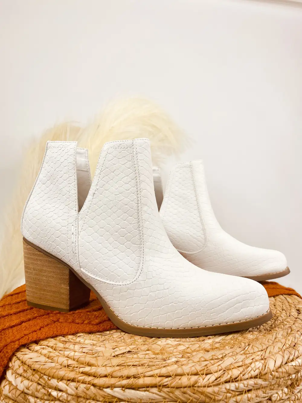 White High-Heeled Ankle Boot