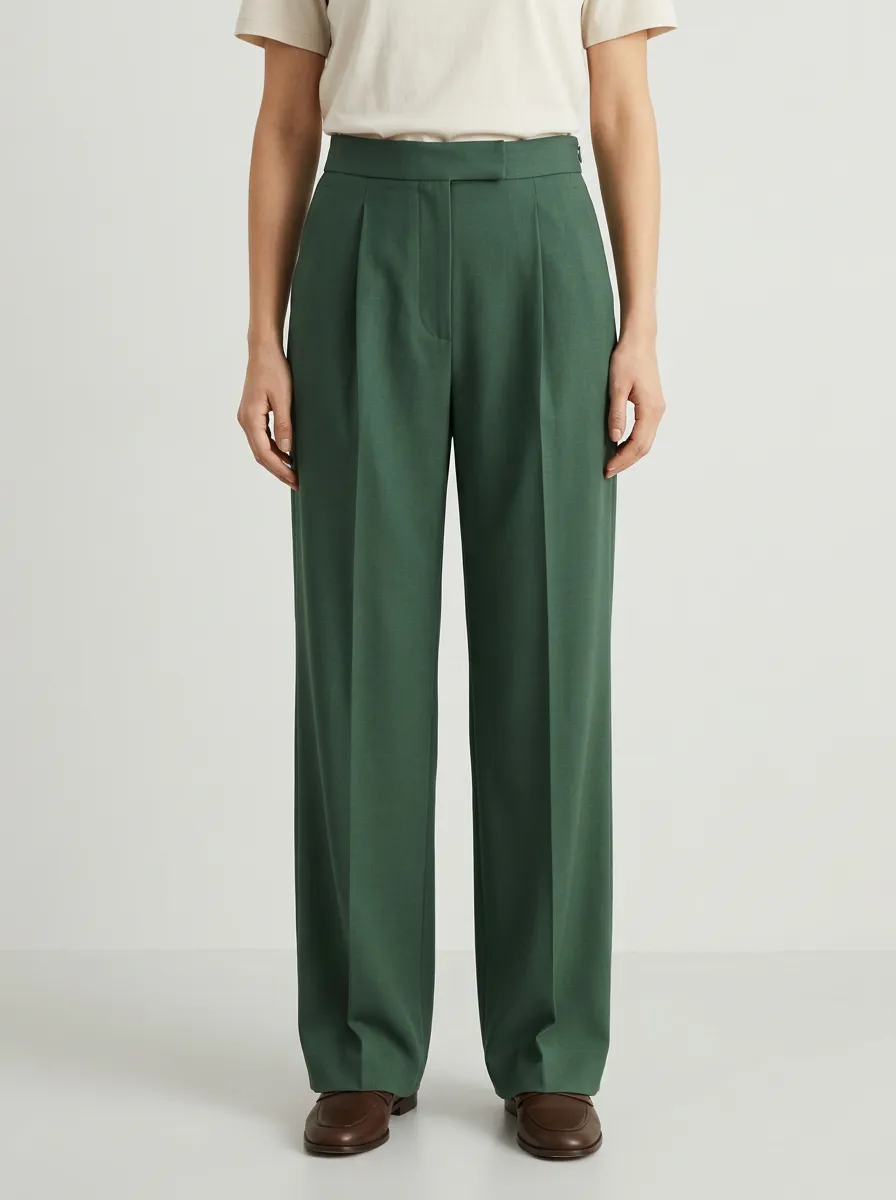 Office Pleated Wide-Leg Trousers