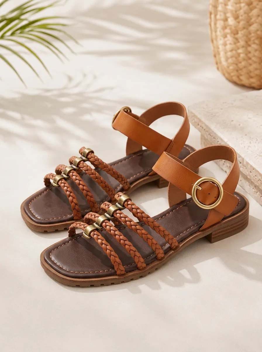 Women's Bohemian Braided Strap Buckle Flat Sandals