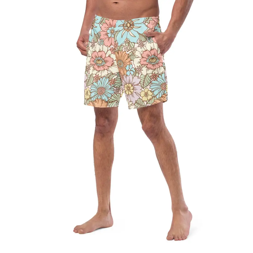 Pocketed Floral Print Swim Trunks