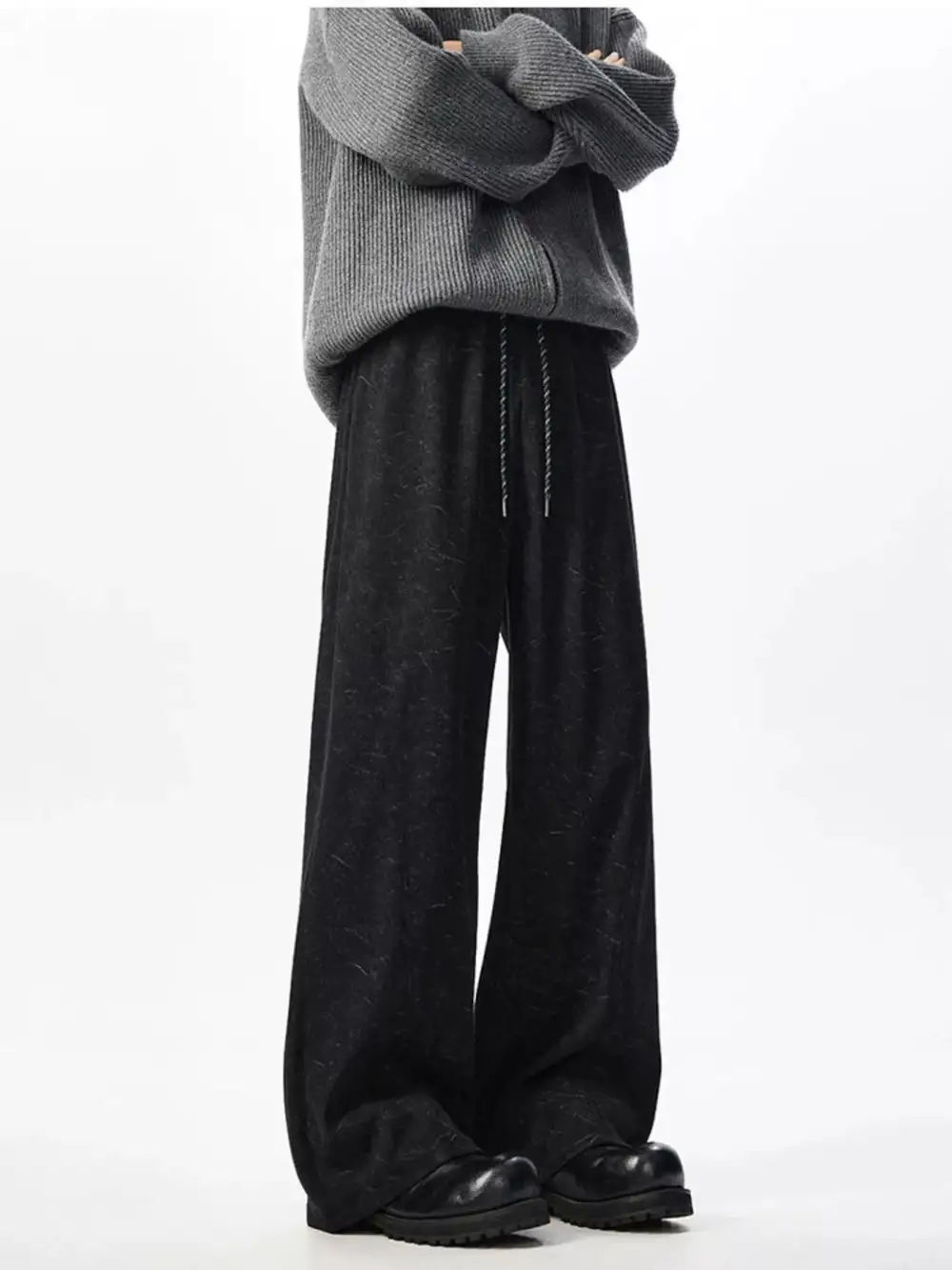 Men's Plus Size Wide Leg Textured Drawstring Pants