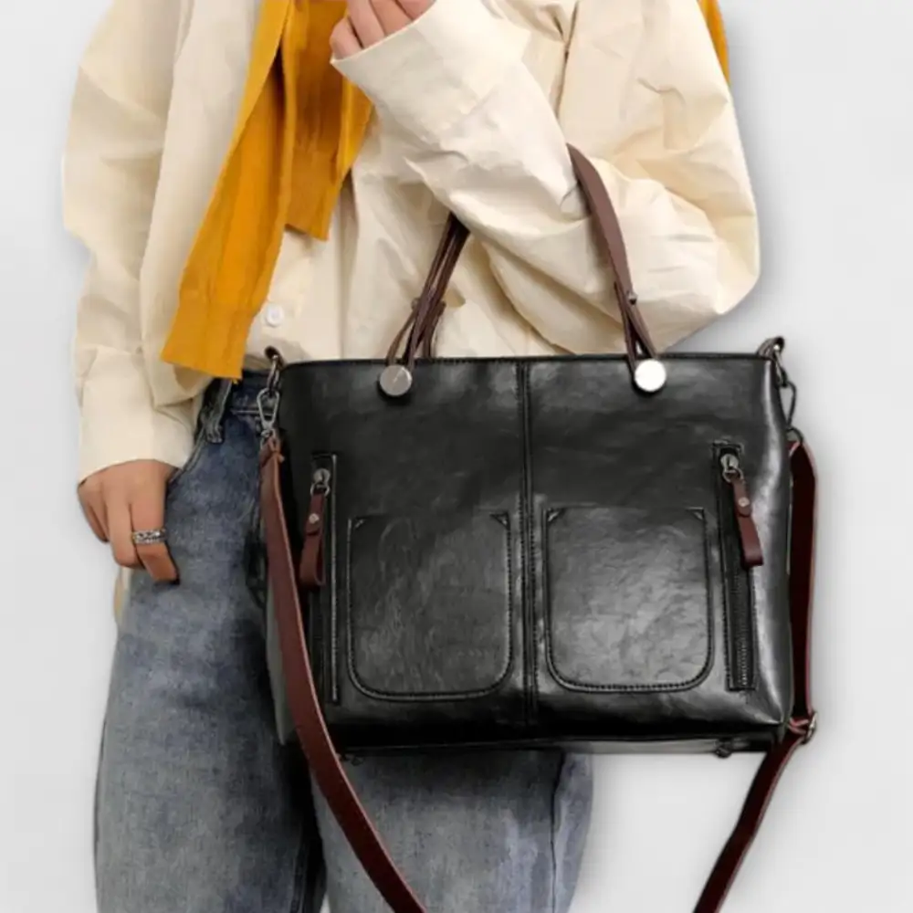 Pocket Front Leather Handbag