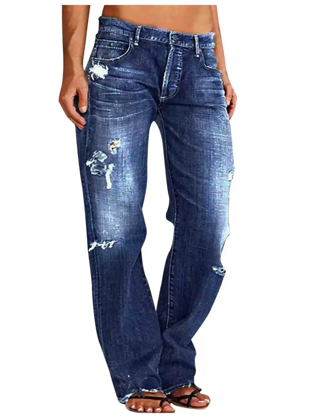 Loose Fit Distressed Denim Jeans