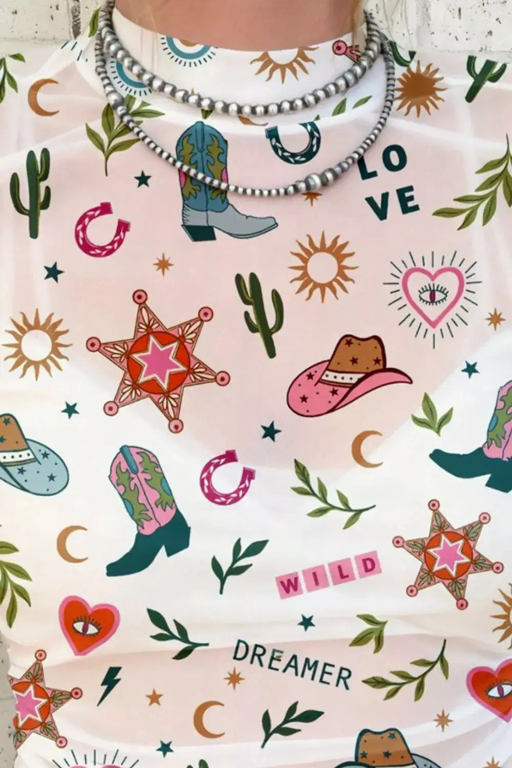 Love Wild Dreamer Western Print Sheer Mesh