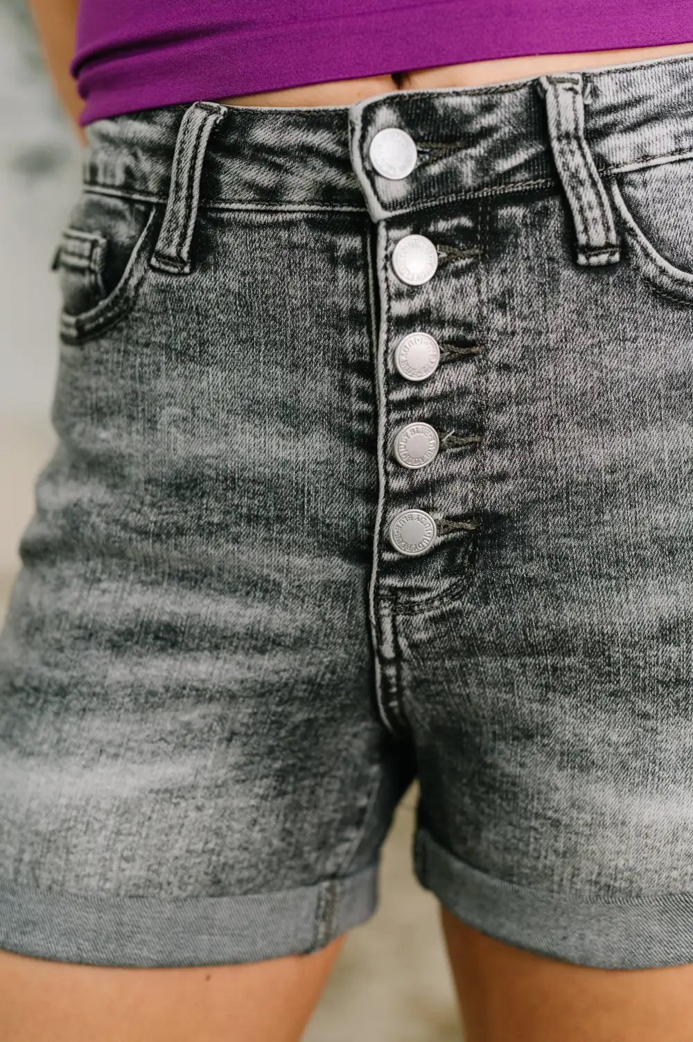 High Rise Button Fly Cuffed Shorts