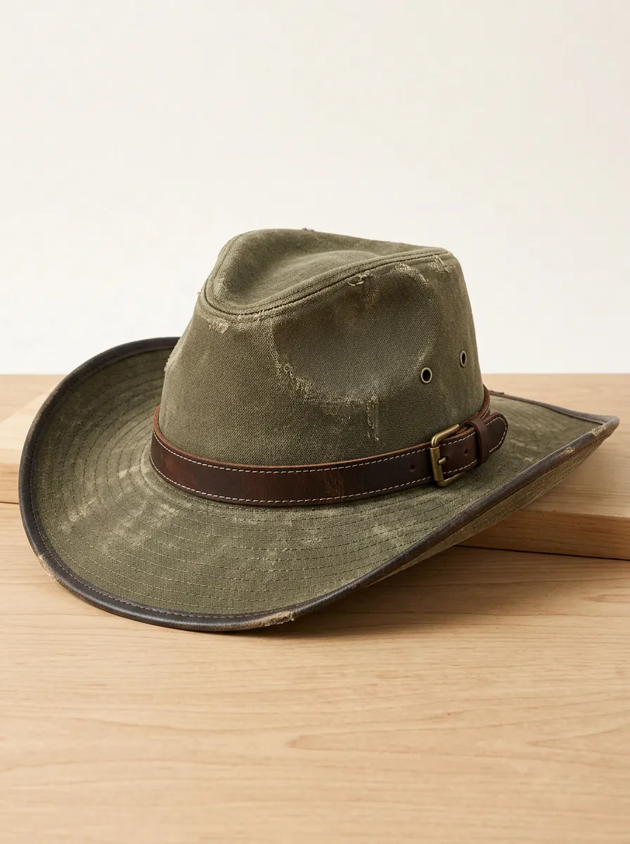 Leather Look Vintage Inspired Weathered Look Men's Cowboy Hat
