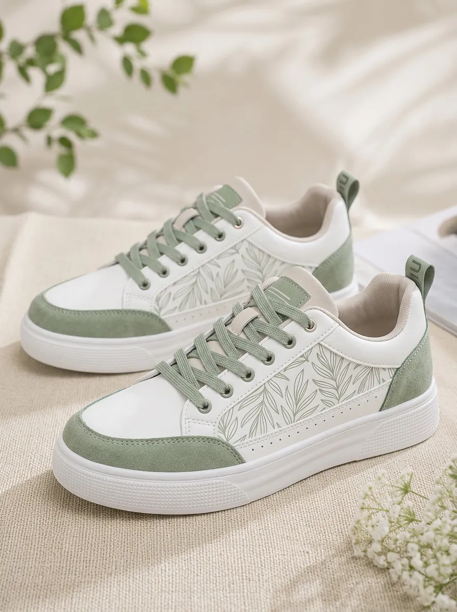 Men's Skate Inspired Botanical Nature Lover Leaf Patterned Board Style Skate Shoes