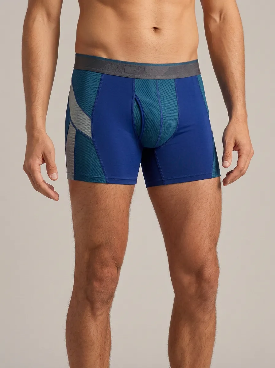Men's Athletic Performance Blue Grey Mesh Printed Boxer Briefs