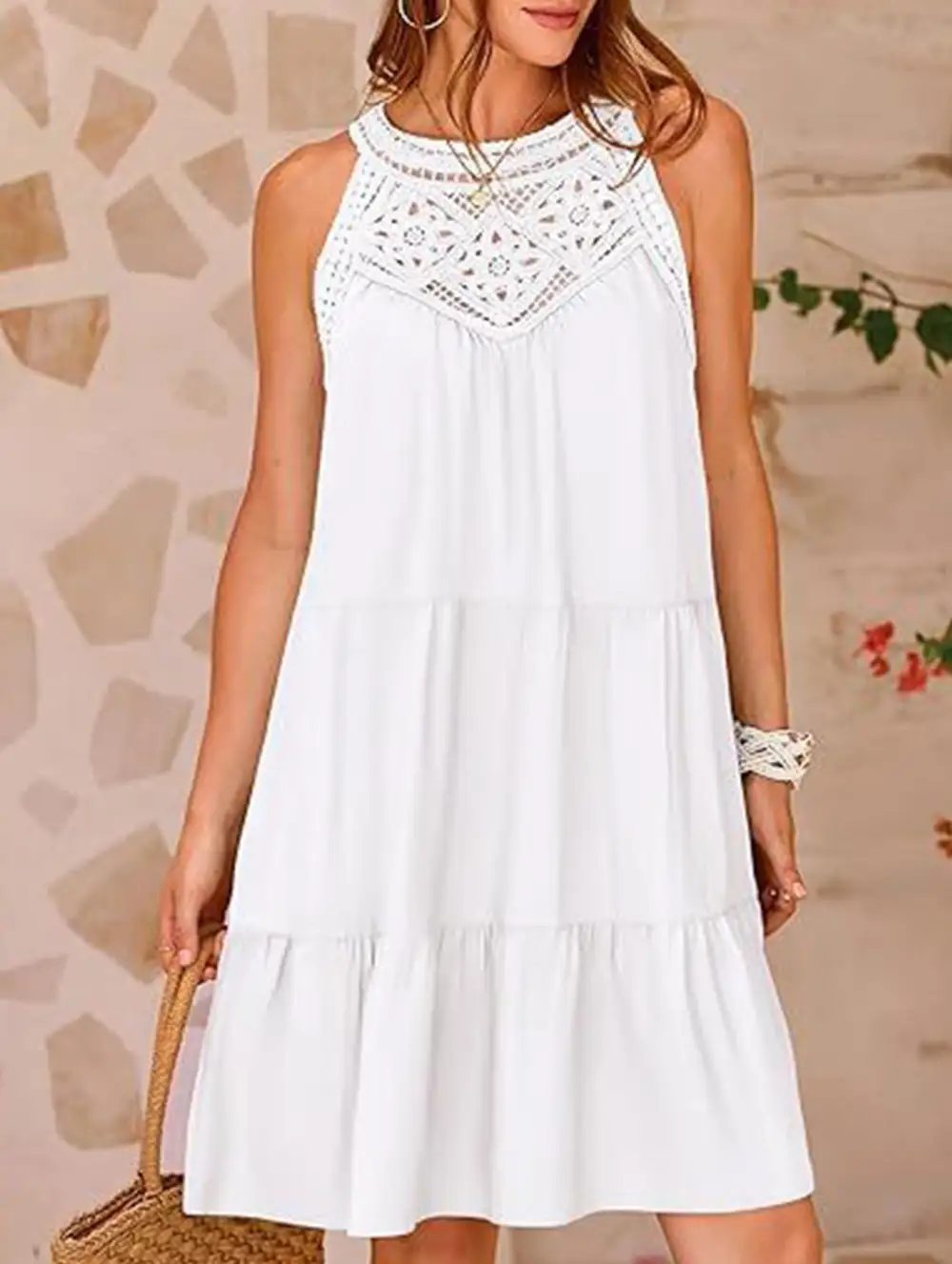 Lace Patch Halter A Line Dress