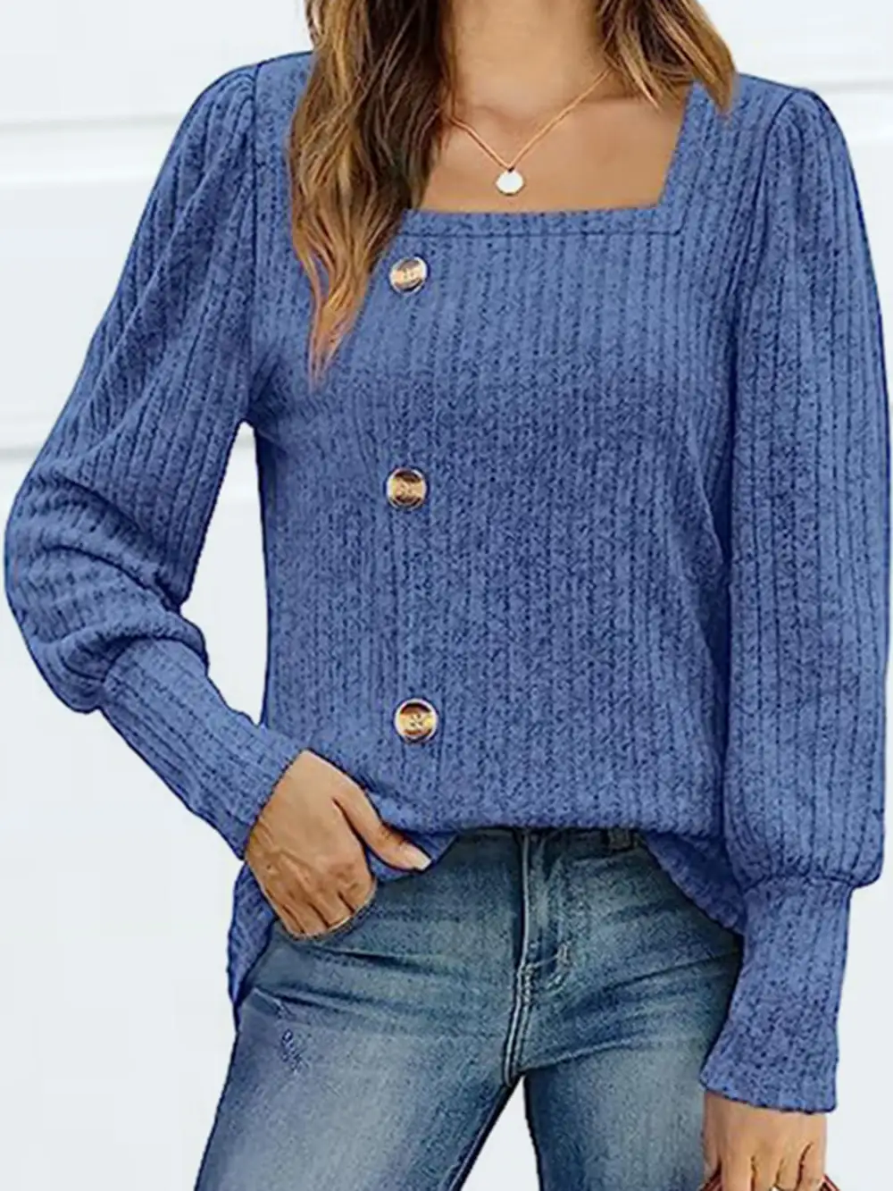 Button Front Square Neck Blouse