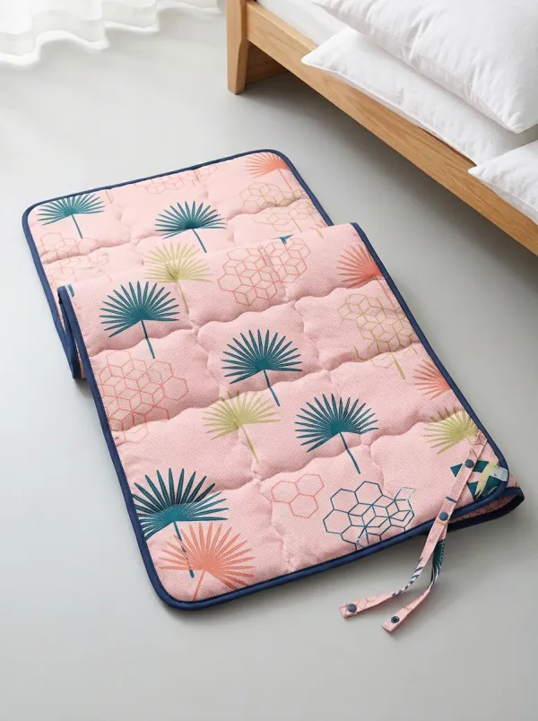 Tropical Palm Leaf and Hexagon Pattern Cooling Mat