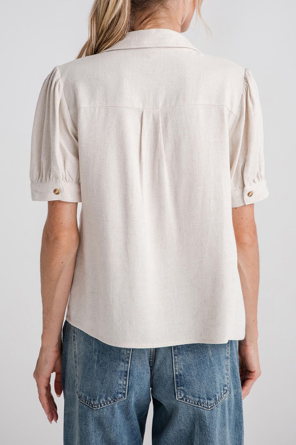 Scallop Edge Short Sleeve Shirt - Oatmeal