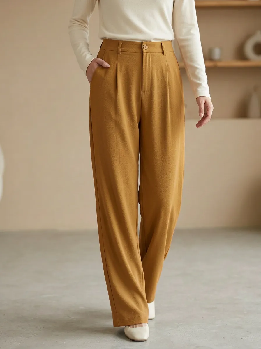 Women's Minimalist High-Waisted Pleated Casual Pants