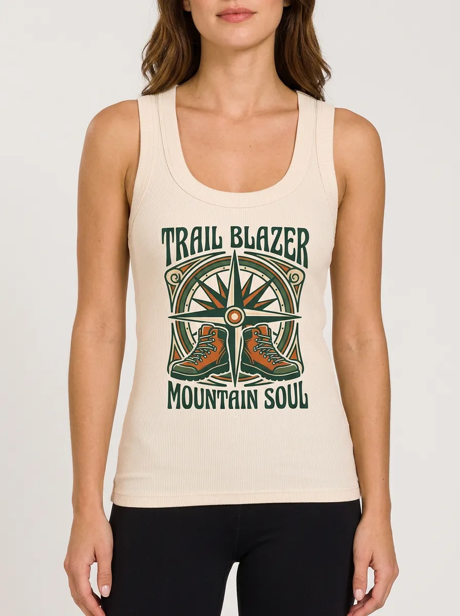 Women's Hiking Lover Compass Boots Printed Ribbed Tank Top