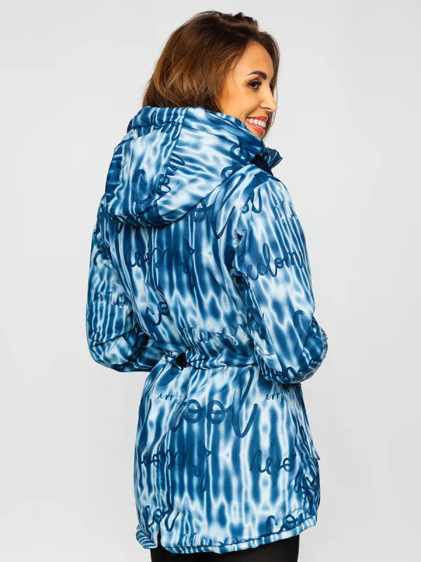 Dark blue women's winter jacket with hood