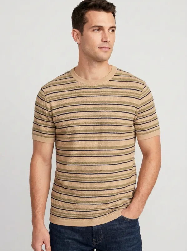 Men's Crew-Neck Striped Knit T-Shirt