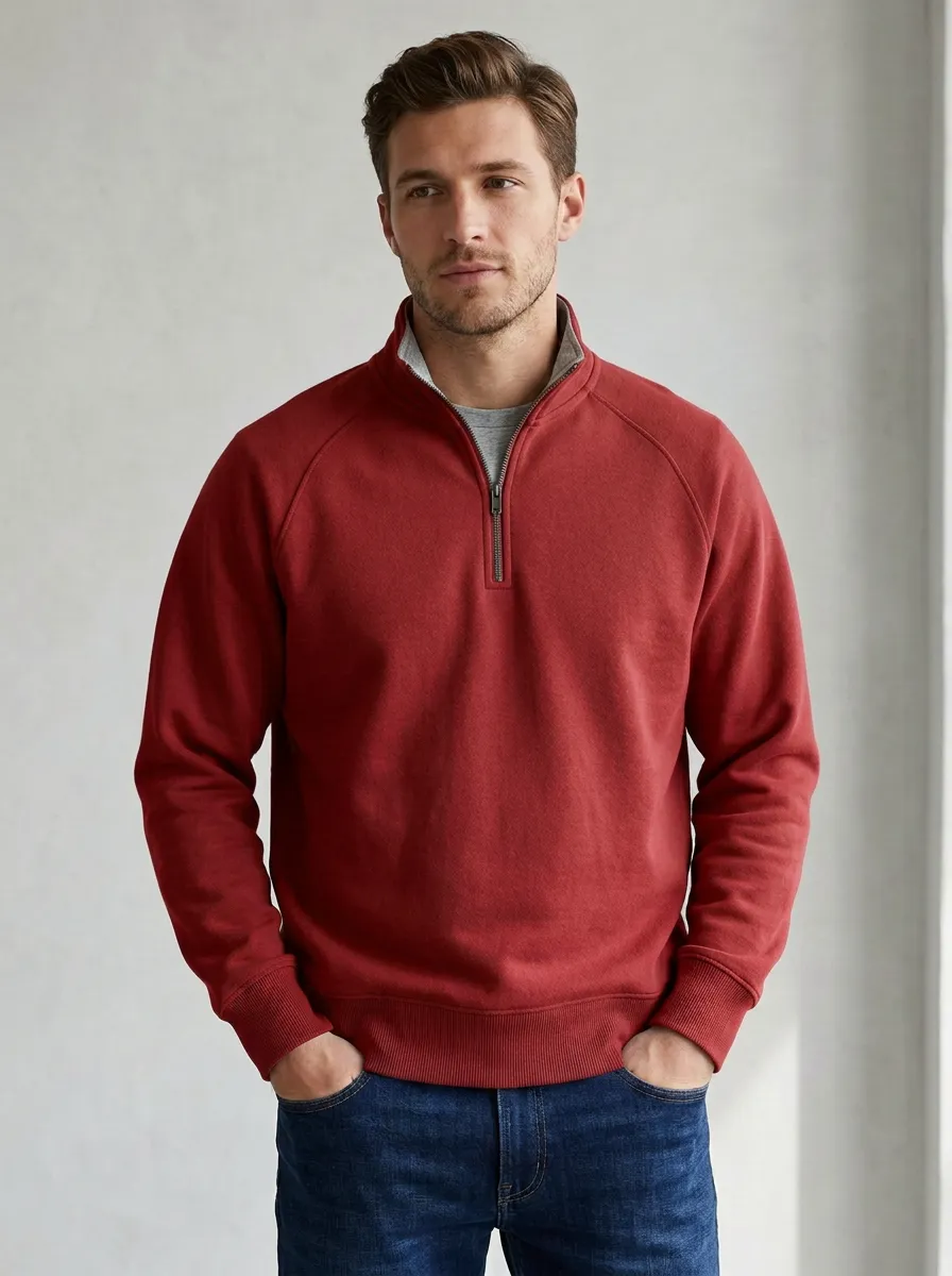 Men's Textured Raglan Quarter-Zip Sweatshirt