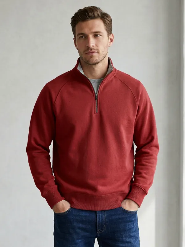 Men's Textured Raglan Quarter-Zip Sweatshirt