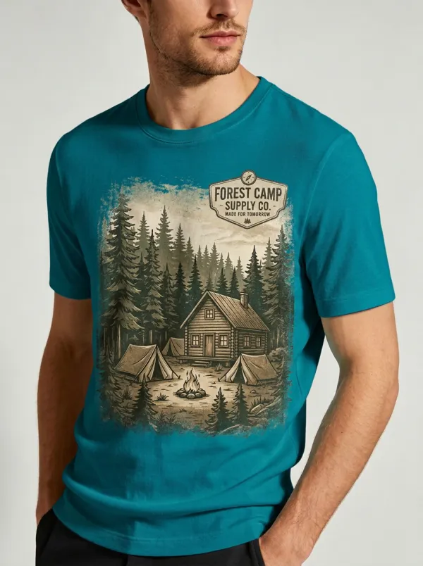 Men's Camping Lover Forest Cabin Tent Printed T-shirt