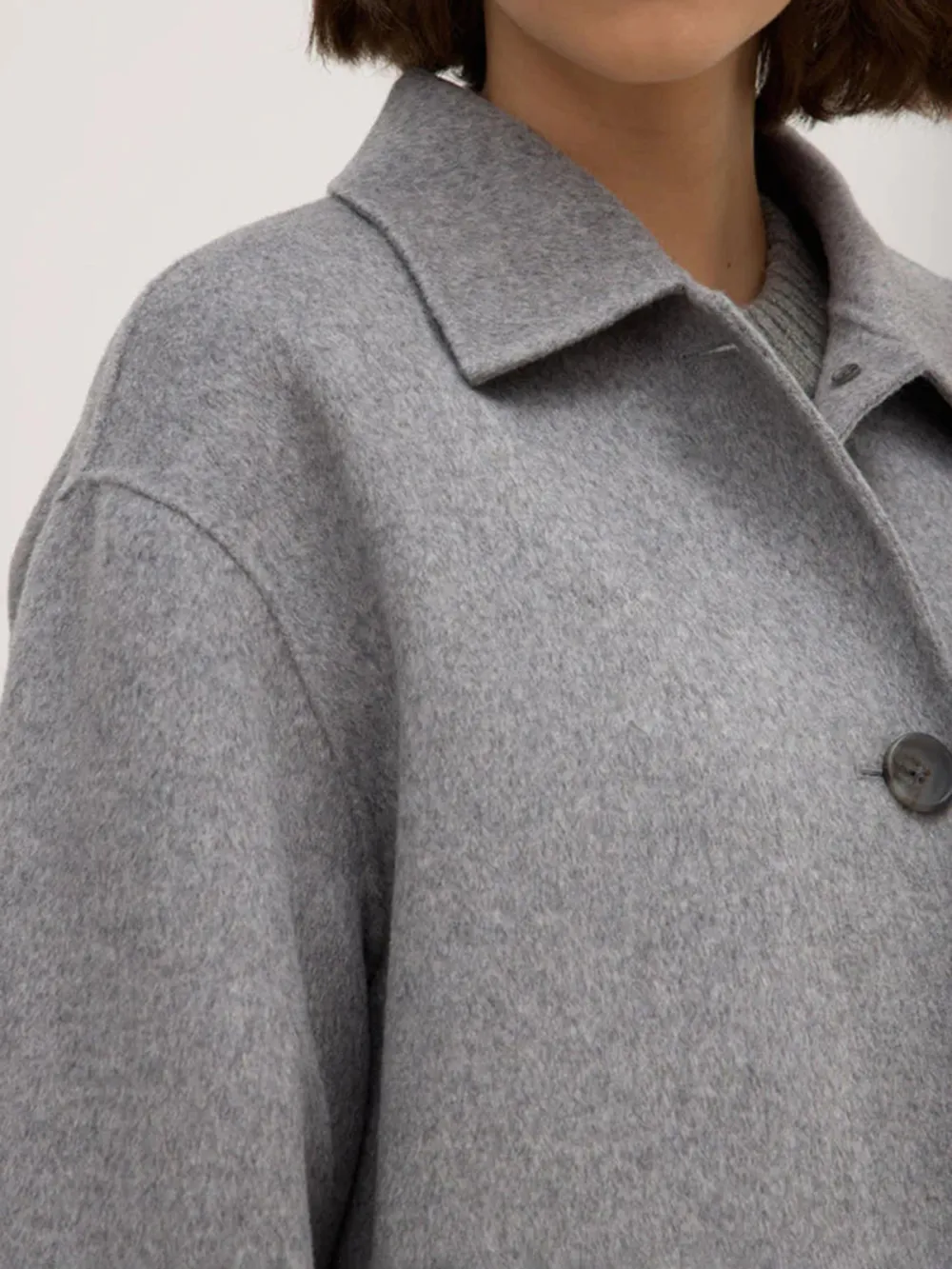 Casual Style Wool Coat Grey Marle