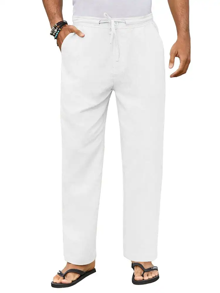 Casual Straight Linen Drawstring Pants