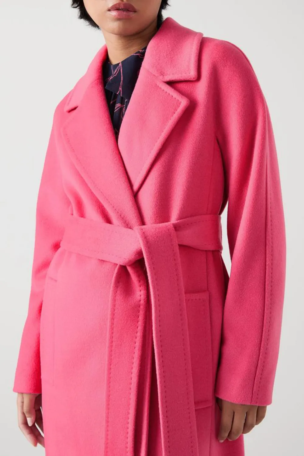 Pink Belted Long Wool Blend Coat