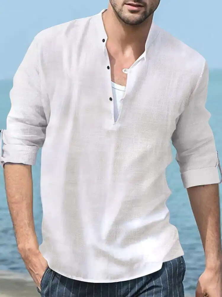 Linen Henry Long-Sleeved Beach Shirt