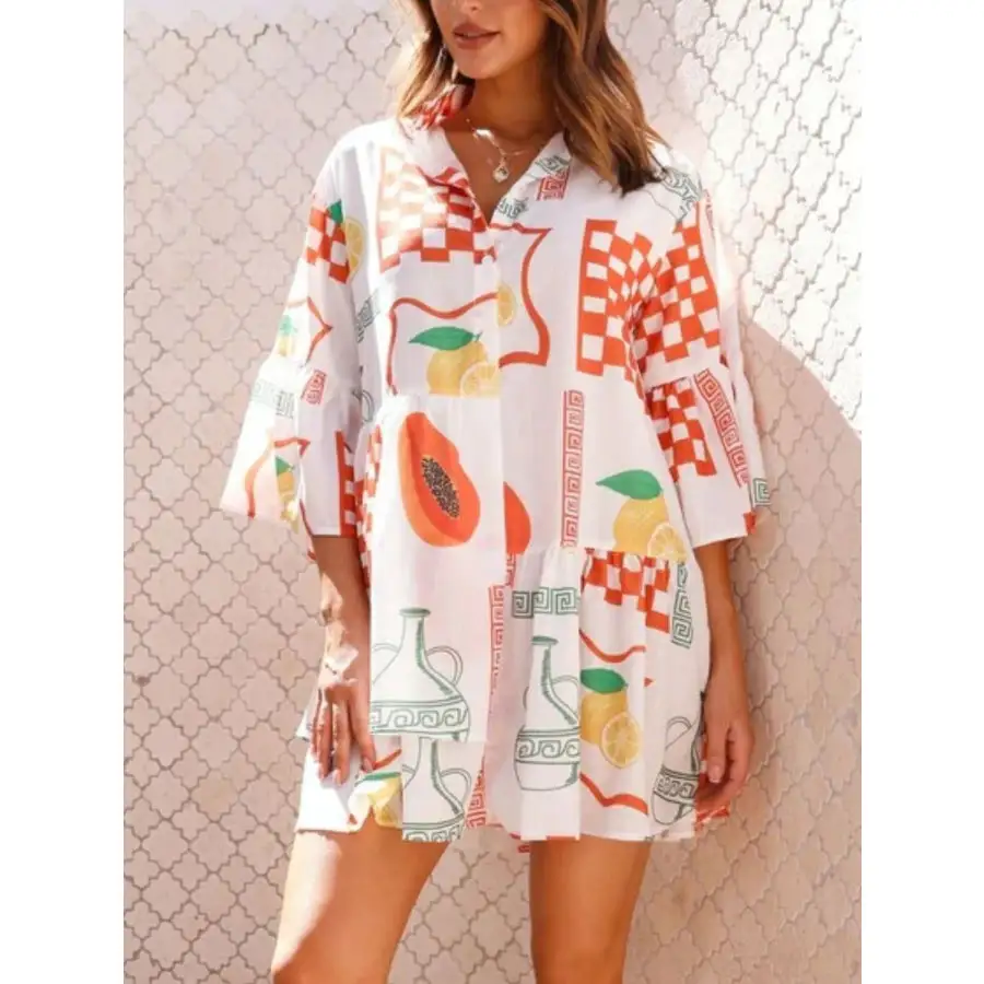 Everyday Printed Three-quarter Sleeve Mini Dress