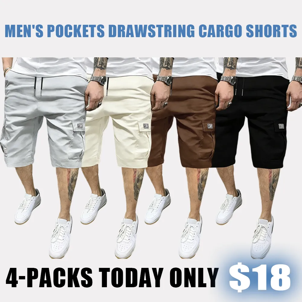 Men's Pockets Drawstring Cargo Shorts