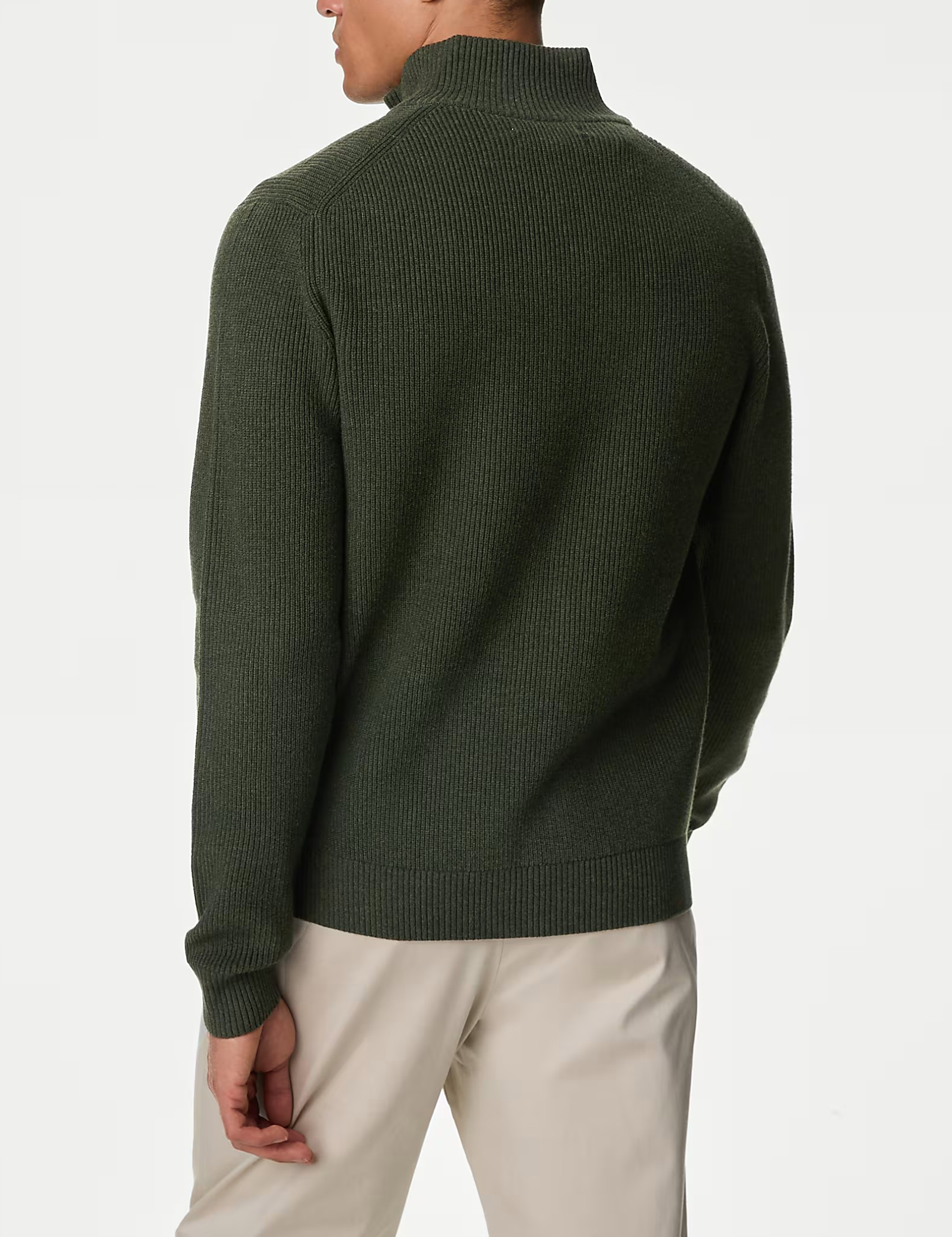 Men's Beige Cotton Blend Funnel Neck Zip Jumper