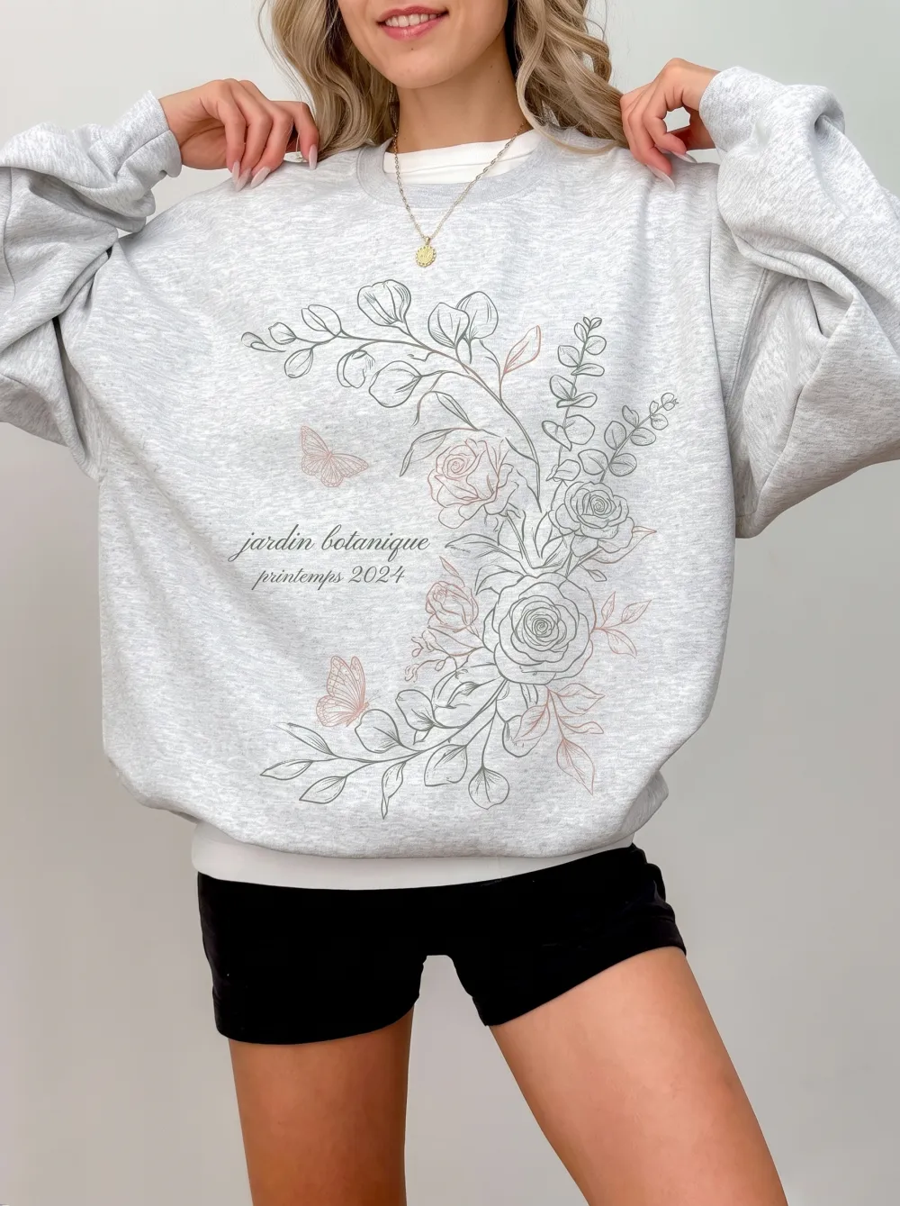 Women's Botanical Garden Butterfly Floral Printed Sweatshirt
