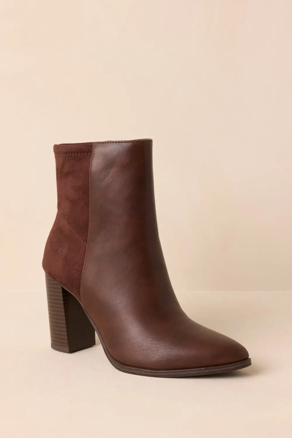 Refined Faux Suede Pointed Toe Block Heel Ankle Boots