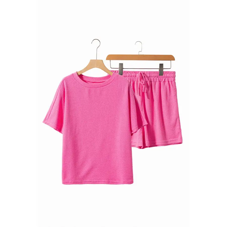 Waffle Knit Round Neck Top and Shorts Set