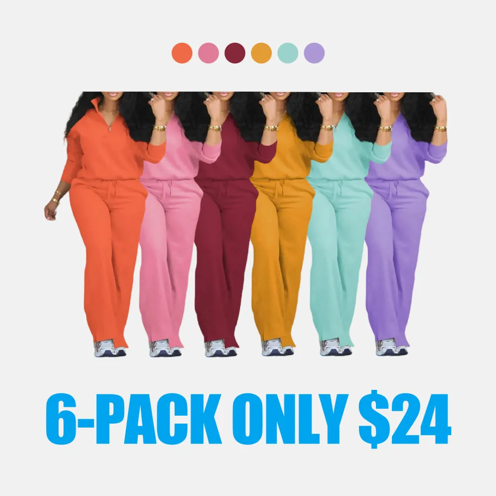 Women's Solid Half Placket Split Hem Pants Set