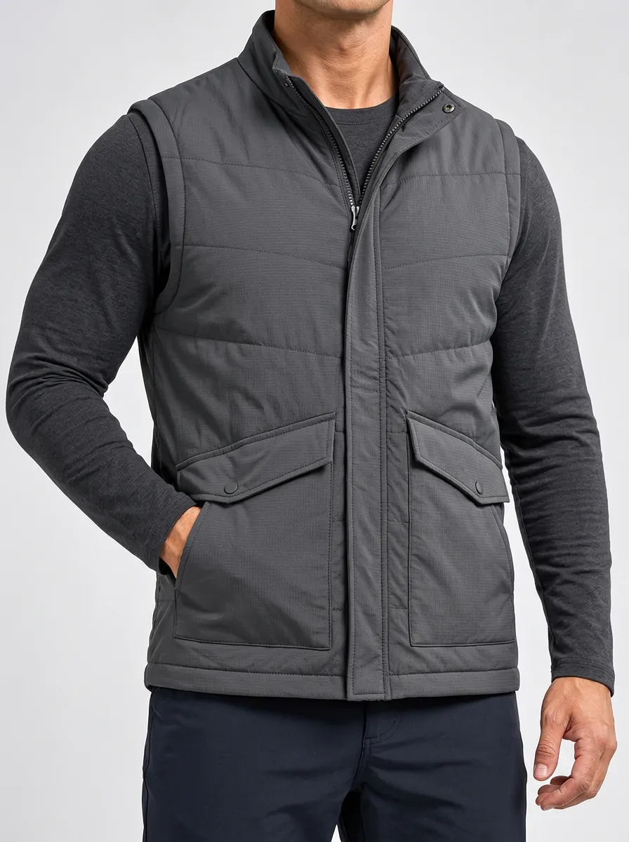 Casual Outdoor-Inspired Padded Men's Sleeveless Utility Jacket
