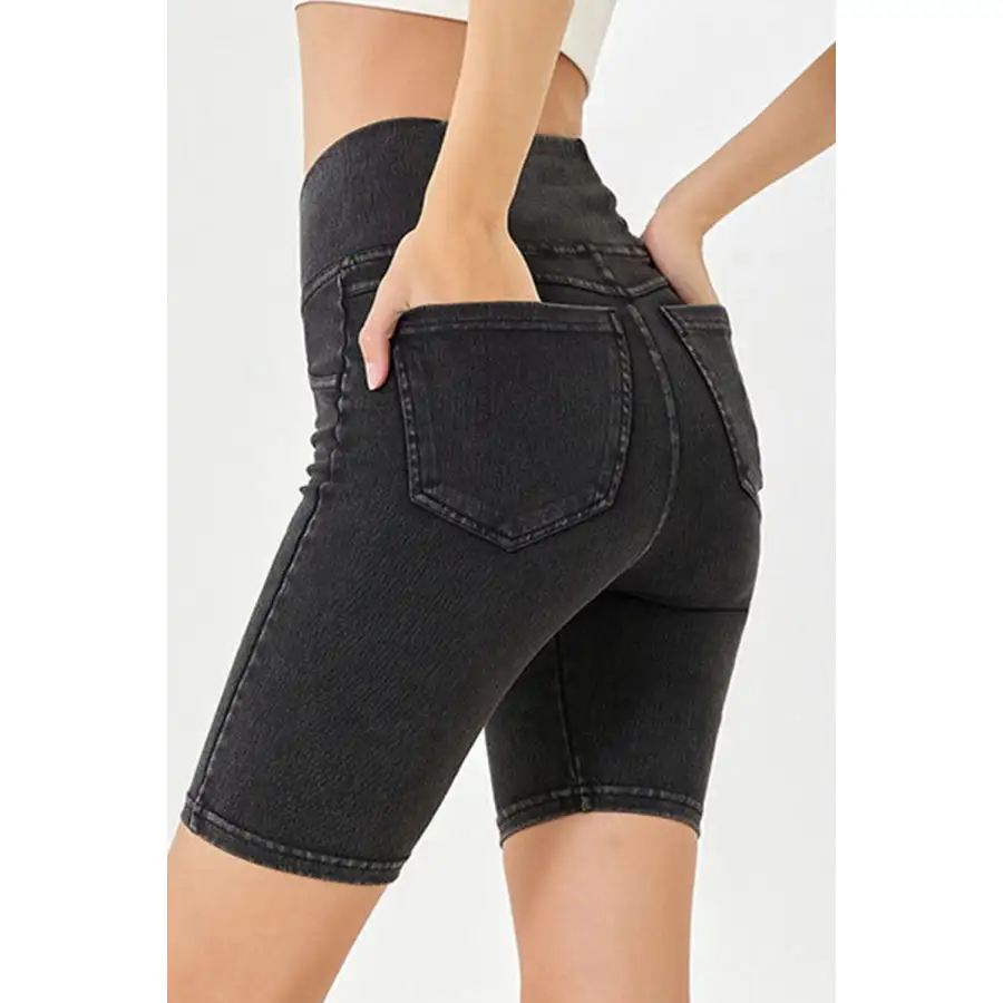 Asymmetrical Waist Denim Shorts with Pockets