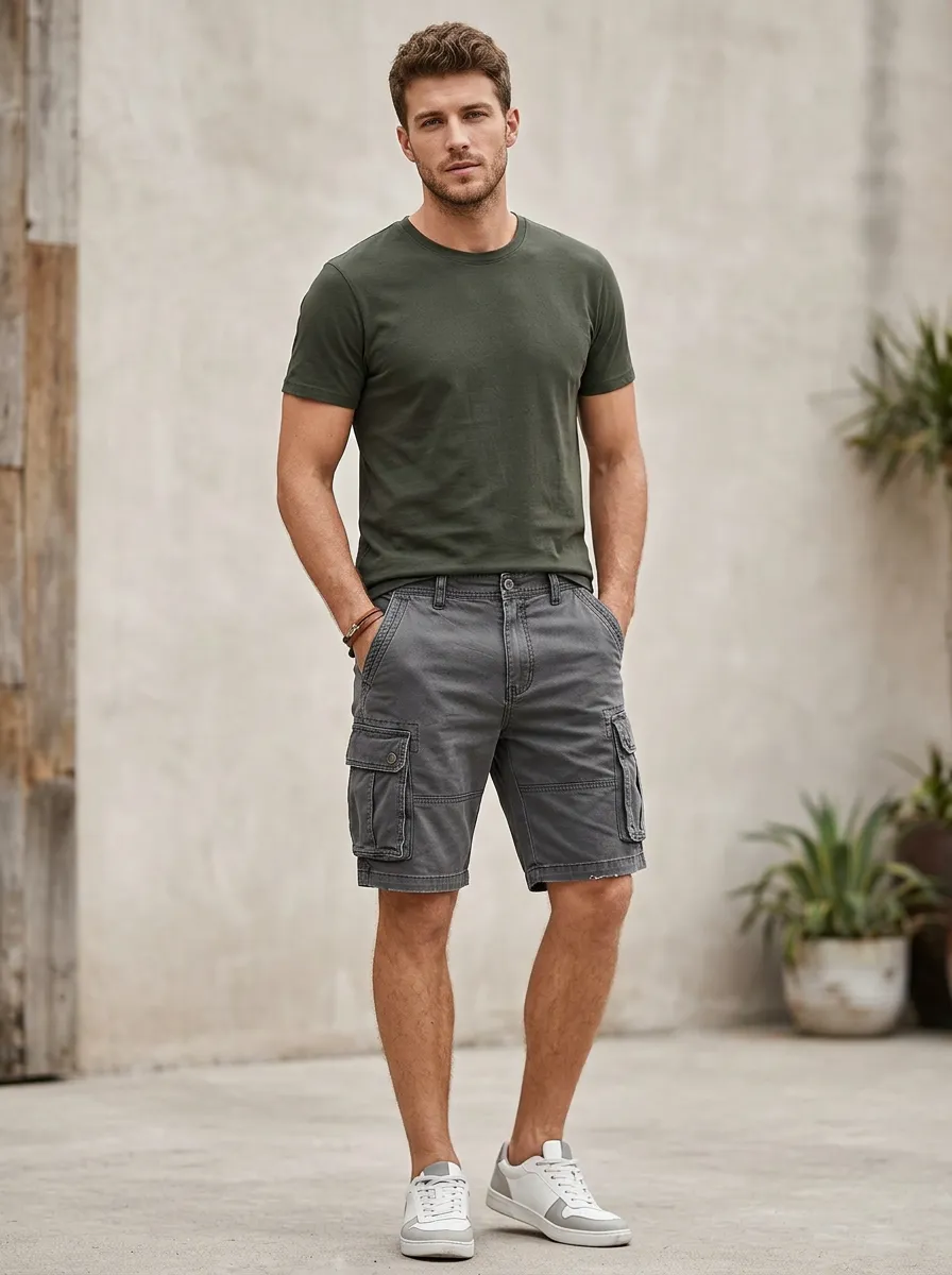 Men's Utility Button Zip Fly Cargo Shorts