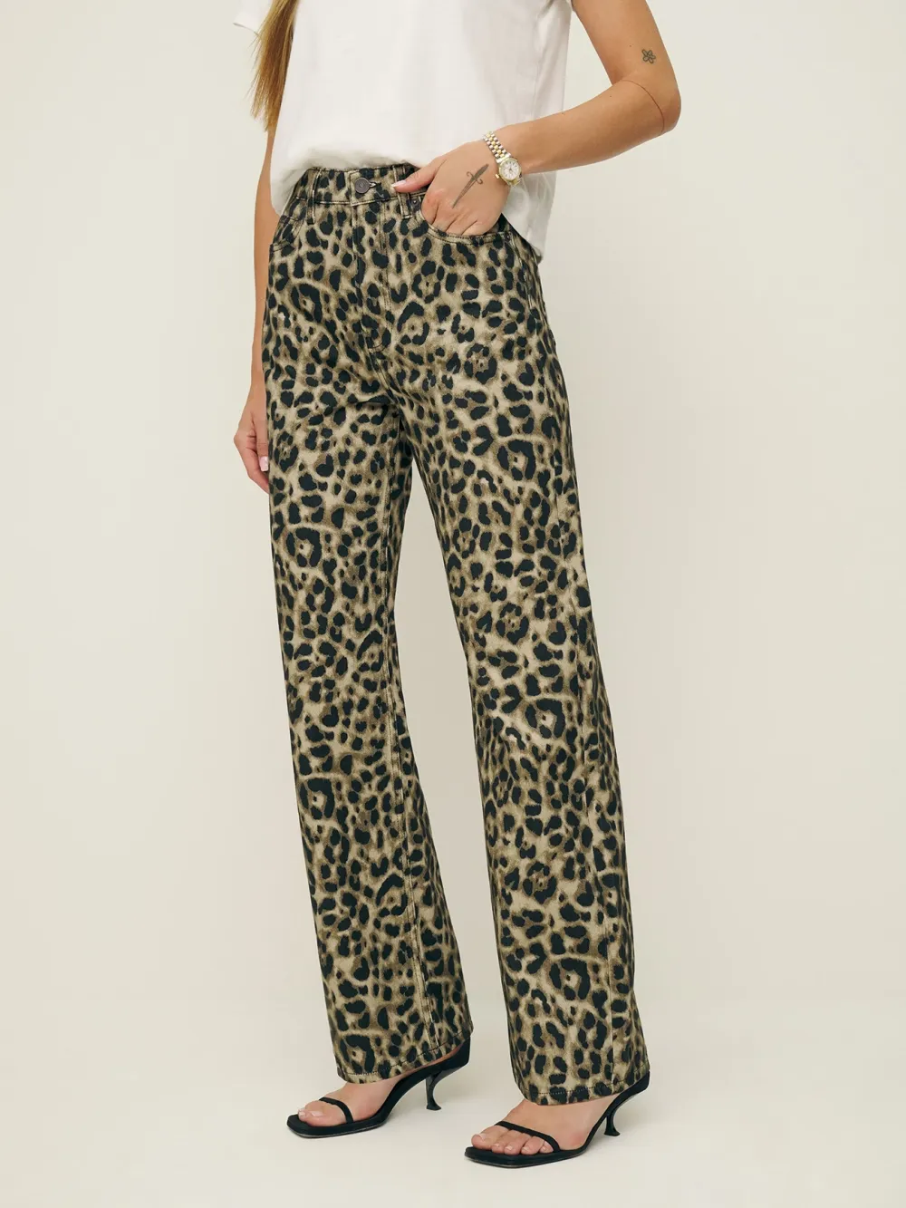 Leopard Print Wide Leg Jeans