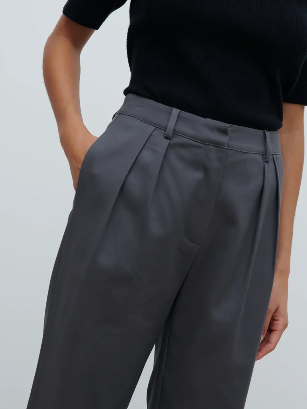 Wide-Leg Front Pleat Trousers