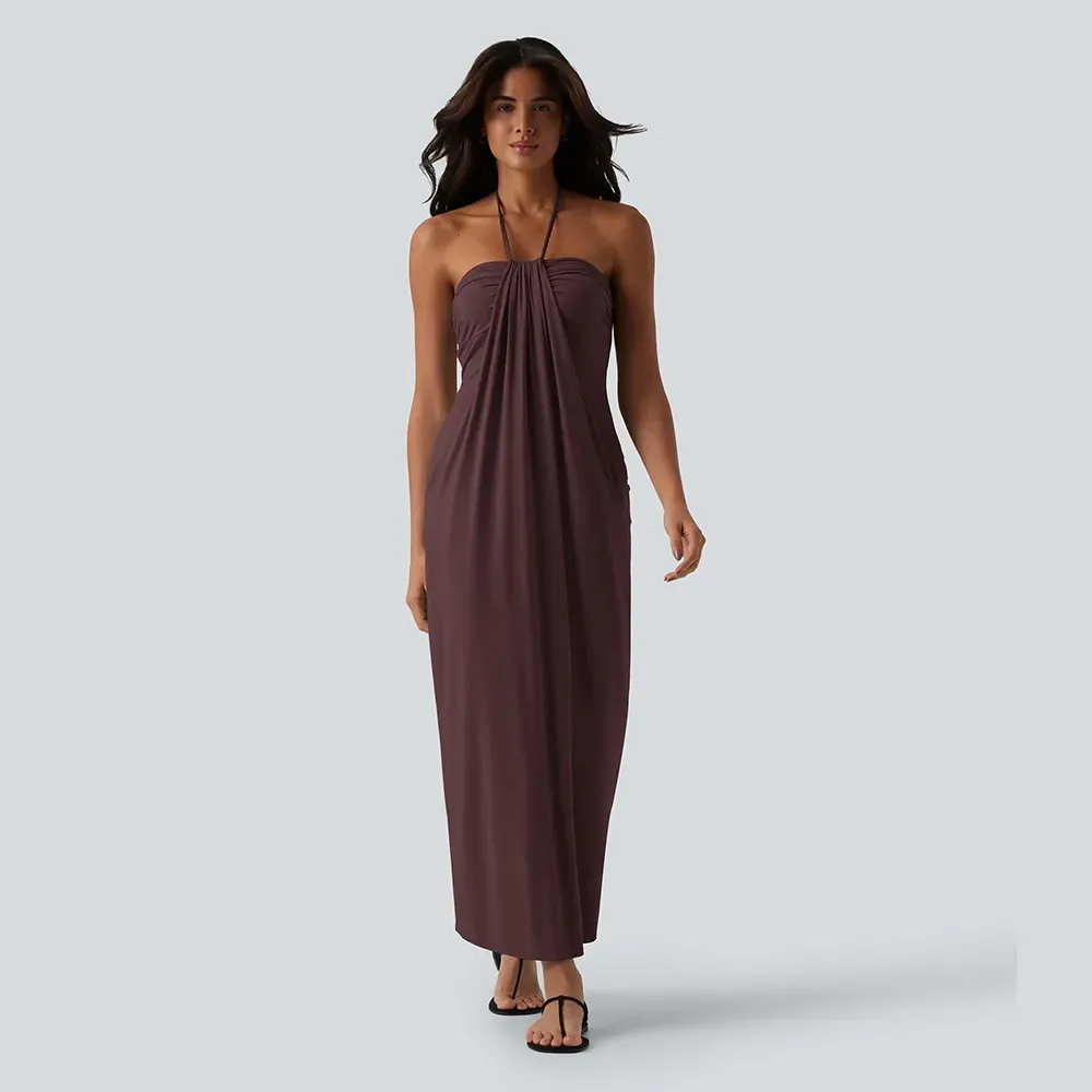 Halter Tie Back Maxi Dress with Pockets