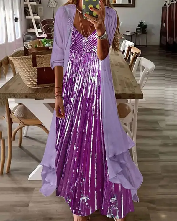 Casual V-neck Printed Maxi Dress S-3XL