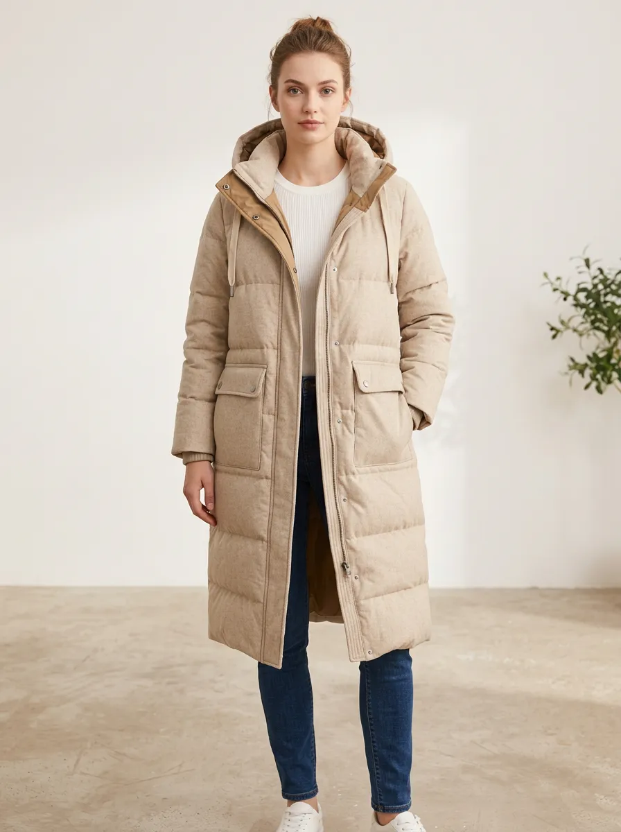 Soft-Layer Padded Long Hooded Coat
