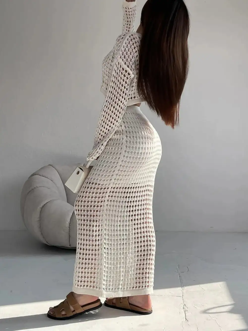Easygoing Long Sleeve Knit Detail Coordinated Set