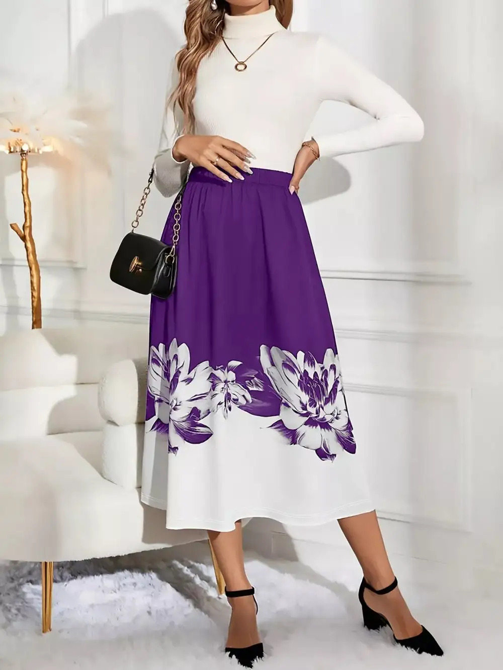 Floral Print A-LINE Midi Skirt