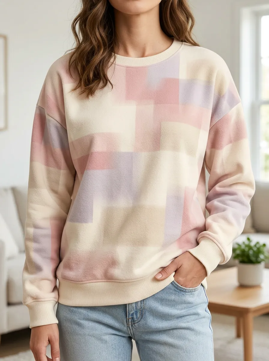 Women's Pastel Geometric Print Crewneck Sweatshirt