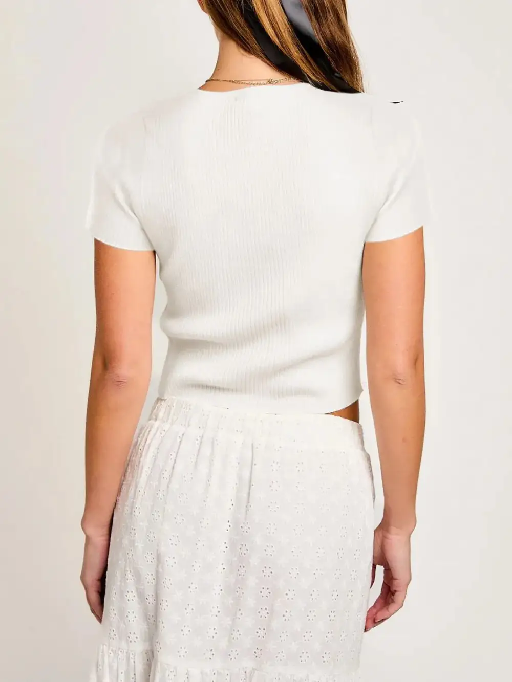 Refined Round-Neck Short-Sleeve Bow-Detail T-Shirt